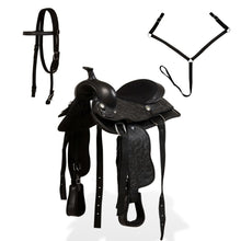 Load image into Gallery viewer, Western Saddle, Headstall&amp;Breast Collar Real Leather 13&quot; Black
