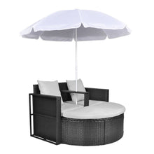 Load image into Gallery viewer, Garden Bed with Parasol Black Poly Rattan
