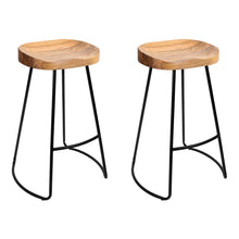 Load image into Gallery viewer, Set of 2 Elm Wood Backless Bar Stools 65cm - Black and Light Natural
