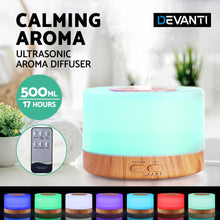 Load image into Gallery viewer, DEVANTI Aroma Diffuser Aromatherapy LED Night Light Air Humidifier Purifier Round Light Wood Grain 500ml Remote Control
