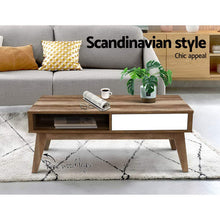 Load image into Gallery viewer, Coffee Table 2 Storage Drawers Open Shelf Scandinavian Wooden White
