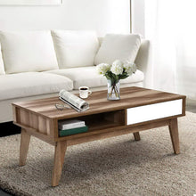 Load image into Gallery viewer, Coffee Table 2 Storage Drawers Open Shelf Scandinavian Wooden White
