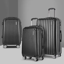 Load image into Gallery viewer, Wanderlite 3 Piece Lightweight Hard Suit Case Luggage Black
