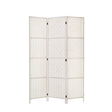 Load image into Gallery viewer, 3 Panels Room Divider Screen Privacy Rattan Timber Fold Woven Stand White
