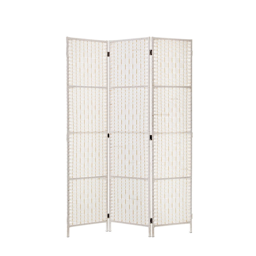 3 Panels Room Divider Screen Privacy Rattan Timber Fold Woven Stand White