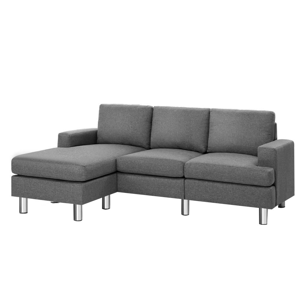 Sofa Lounge Set Couch Futon Corner Chaise Fabric 3 Seater Suite Grey
