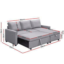 Load image into Gallery viewer, 3 Seater Fabric Sofa Bed with Storage  - Grey
