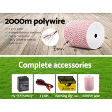 Load image into Gallery viewer, Giantz 8KM Solar Electric Fence Energiser Energizer 0.3J + 2000M Poly Fencing Wire Tape
