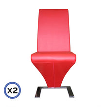 Load image into Gallery viewer, 2x Z Shape Red Leatherette Dining Chairs with Stainless Base
