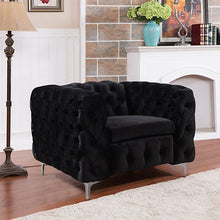 Load image into Gallery viewer, Single Seater Black Sofa Classic Armchair Button Tufted in Velvet Fabric with Metal Legs
