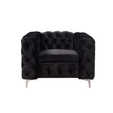 Load image into Gallery viewer, Single Seater Black Sofa Classic Armchair Button Tufted in Velvet Fabric with Metal Legs
