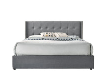 Load image into Gallery viewer, Queen Sized Winged Fabric Bed Frame with Gas Lift Storage in Light Grey
